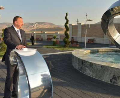 Ilham Aliyev attended a ceremony to commission a water line and sewage network in Siyazan city