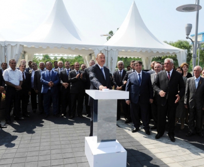 Ilham Aliyev attended the opening ceremony of a sewage system and a water pipeline which will supply the city of Shabran with drinking water